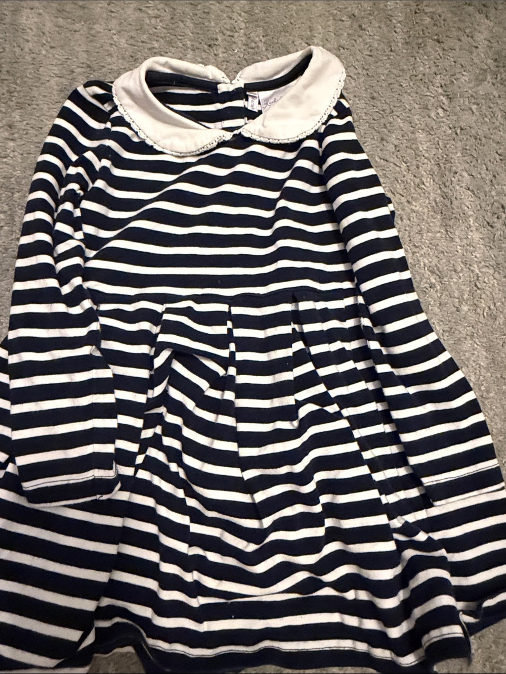 Rachel Riley Girls Navy and White Striped Dress with Peter Pan Collar